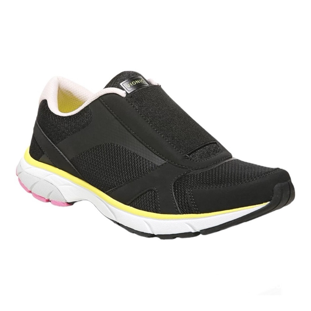 Vionic Black Slip-On Sneakers with Yellow and Pink Trim